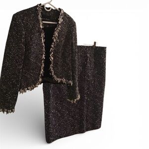 Monique Lhuillier Black and White Tweed Boucle Skirt Set Sz M EUC